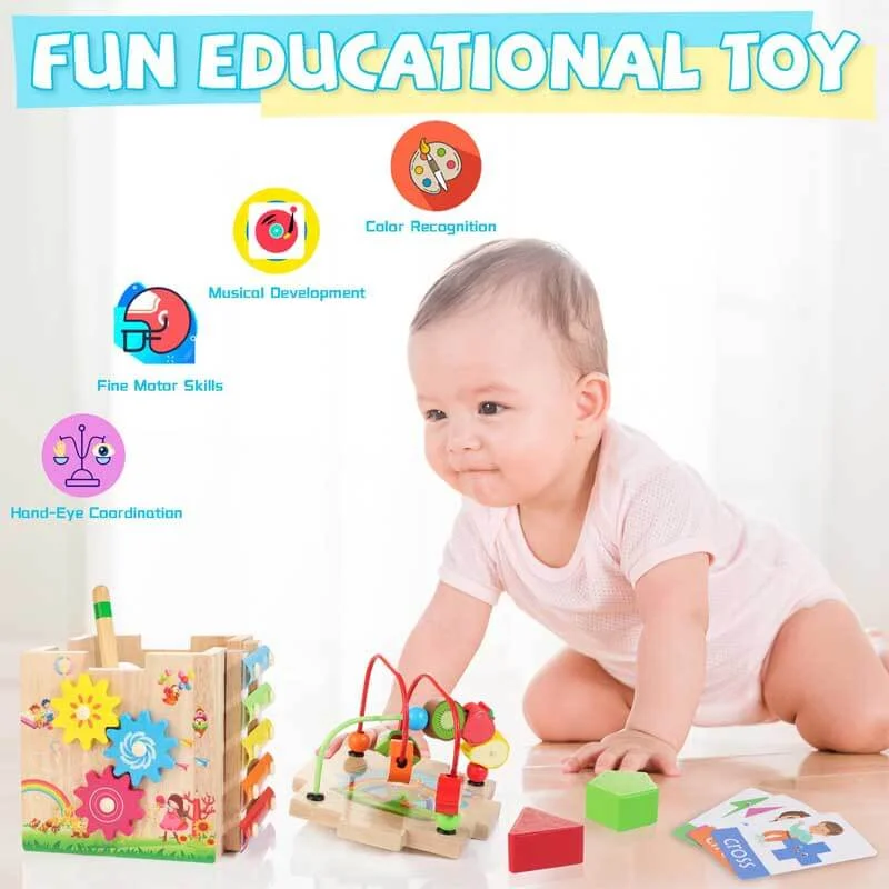 Wooden teething toys for teething babies​ Montessori Wooden Activity Cube