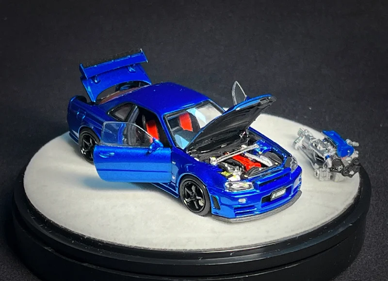 Lumber - yard model toys for forestry - related play​ PGM 1:64 Nissan Skyline GT-R (R34) in Bayside Blue Luxury Version